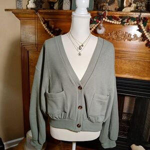 hem And thread Cropped Cardigan In Olive Green